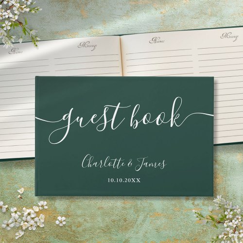 Emerald Green Signature Script Wedding Guest Book