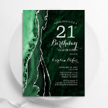 Emerald Green Silver Agate 21st  Birthday Invitation<br><div class="desc">Emerald green and silver agate 21st birthday party invitation. Elegant modern design featuring watercolor agate marble geode background,  faux glitter silver and typography script font. Trendy invite card perfect for a stylish women's bday celebration. Printed Zazzle invitations or instant download digital printable template.</div>