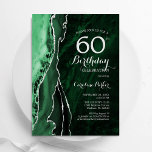 Emerald Green Silver Agate 60th Birthday Invitation<br><div class="desc">Emerald green and silver agate 60th birthday party invitation. Elegant modern design featuring watercolor agate marble geode background,  faux glitter silver and typography script font. Trendy invite card perfect for a stylish women's bday celebration. Printed Zazzle invitations or instant download digital printable template.</div>