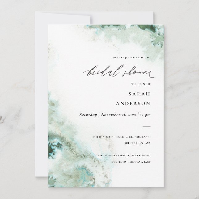 Emerald Green Silver Agate Bridal Shower Invite (Front)
