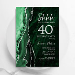 Emerald Green Silver Agate Surprise 40th Birthday Invitation<br><div class="desc">Emerald green and silver agate surprise 40th birthday party invitation. Elegant modern design featuring watercolor agate marble geode background,  faux glitter silver and typography script font. Trendy invite card perfect for a stylish women's bday celebration. Printed Zazzle invitations or instant download digital printable template.</div>