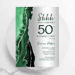Emerald Green Silver Agate Surprise 50th Birthday Invitation<br><div class="desc">Emerald green and silver agate surprise 50th birthday party invitation. Elegant modern design featuring watercolor agate marble geode background,  faux glitter silver and typography script font. Trendy invite card perfect for a stylish women's bday celebration. Printed Zazzle invitations or instant download digital printable template.</div>