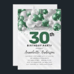 Emerald Green Silver Balloon Glitter 30th Birthday Invitation<br><div class="desc">Modern Glam Emerald Green Silver Balloon Glitter Sparkle Any Age Birthday Invitation</div>