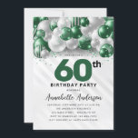 Emerald Green Silver Balloon Glitter 60th Birthday Invitation<br><div class="desc">Modern Glam Emerald Green Silver Balloon Glitter Sparkle Any Age Birthday Invitation</div>