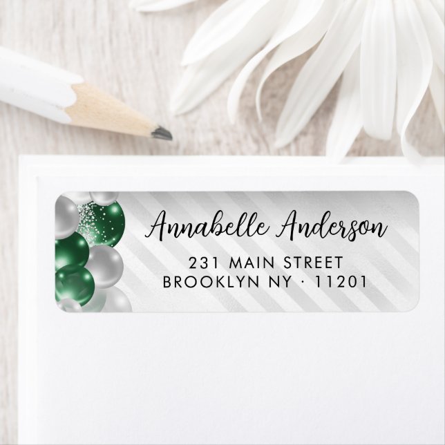 Emerald Green Silver Balloon Glitter Birthday  Label (Insitu)