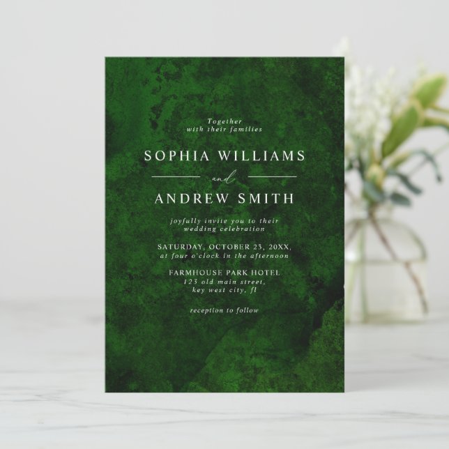 Emerald Green & Silver Calligraphy Invitation (Standing Front)