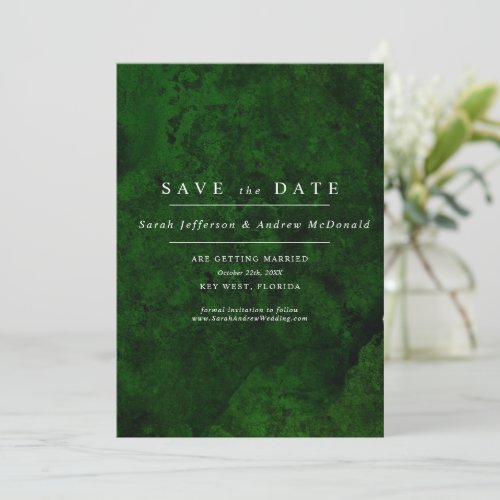 Emerald Green  Silver Calligraphy Save the Date Invitation