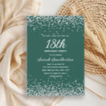 Emerald Green Silver Diamond Glitter 18th Birthday Invitation<br><div class="desc">Celebrate in timeless style with this emerald green and silver glitter 18th birthday invitation. The rich jewel-tone background paired with sparkling faux silver confetti creates a look that’s both elegant and modern. Perfect for milestone birthdays, this design is ideal for anyone who wants a sophisticated yet vibrant party invitation. Personalize...</div>