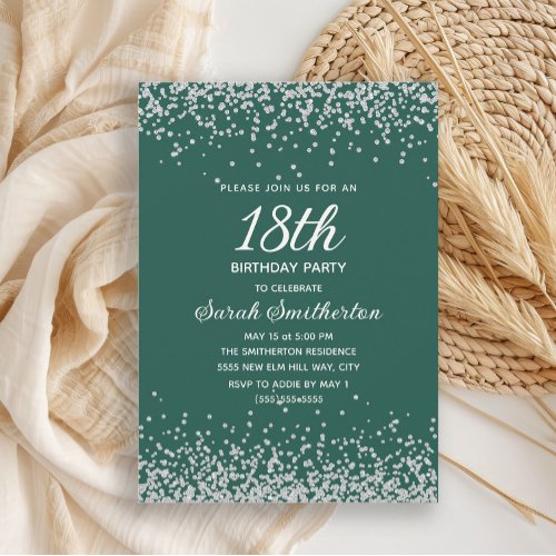 Emerald Green Silver Diamond Glitter 18th Birthday