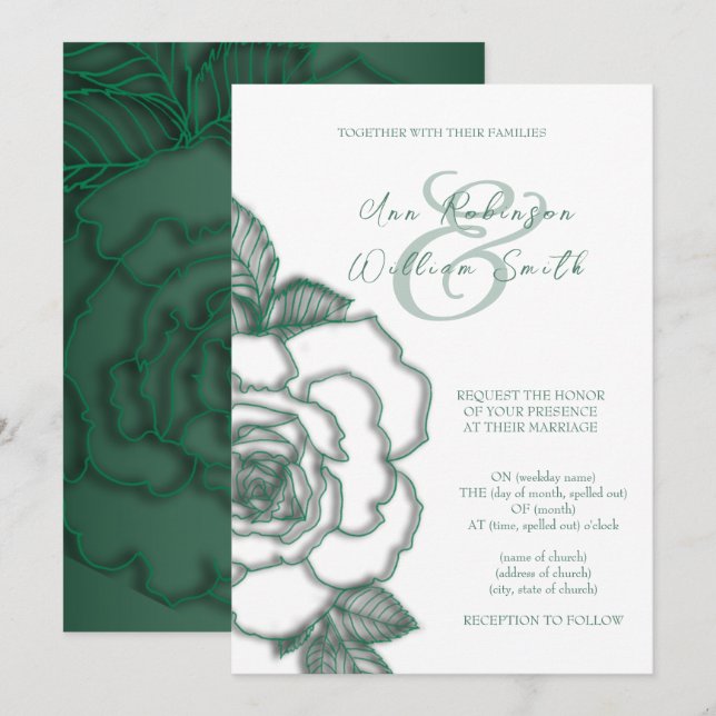 Emerald green Silver Elegant Wedding Invitation (Front/Back)