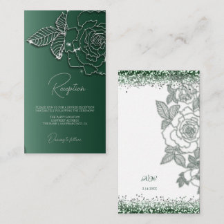 Emerald green Silver floral Elegant Wedding  Enclosure Card
