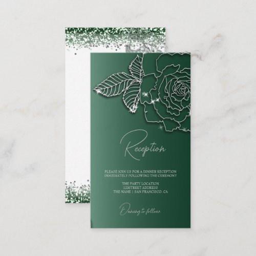 Emerald green Silver floral Elegant Wedding  Enclosure Card