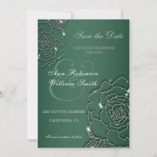 Emerald green Silver floral Elegant Wedding Save The Date