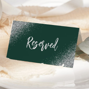 Emerald Green Silver Glitter Reserved Wedding Place Card