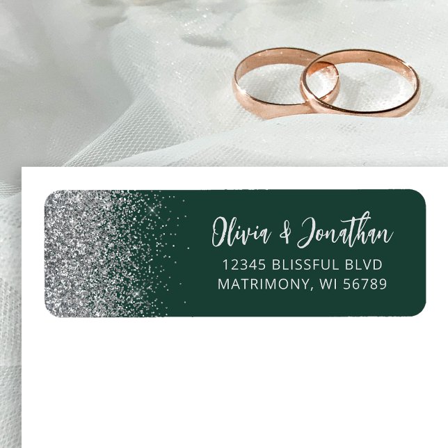 Emerald Green Silver Glitter Wedding Address Label (Creator Uploaded)