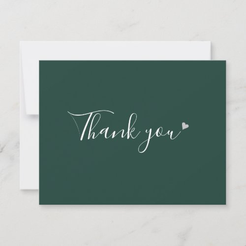 Emerald Green Silver Heart Chic Script Business Thank You Card