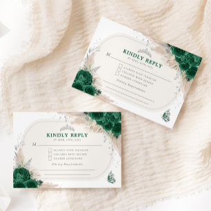 Emerald Green Silver Quinceanera Tiara RSVP Enclosure Card