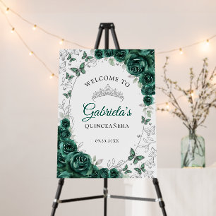 Emerald Green Silver Quinceanera Welcome Foam Board