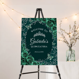 Emerald Green Silver Quinceanera Welcome Foam Board
