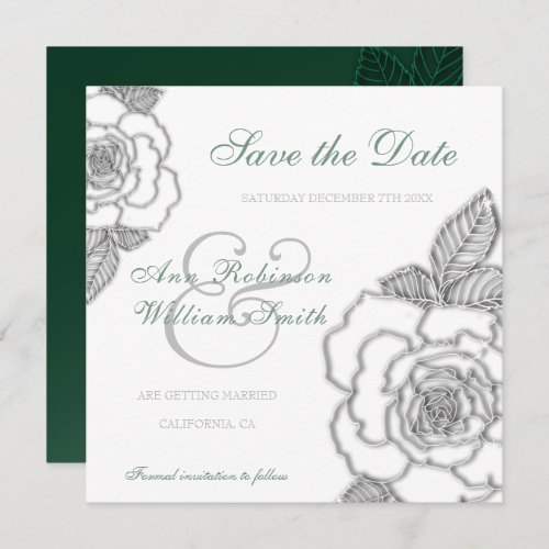 Emerald green silver rose rustic Wedding  Save The Date