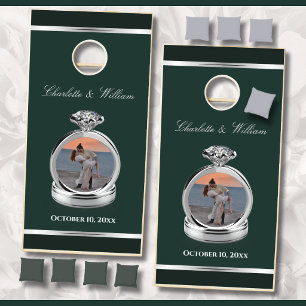 Emerald Green Silver Wedding Reception Cornhole Set