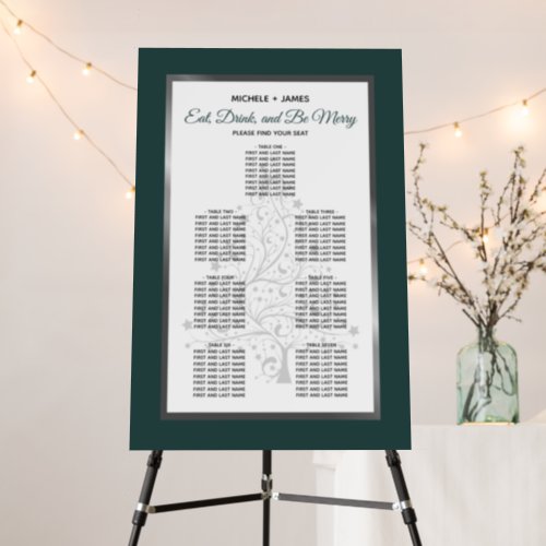 Emerald Green Silver Winter Wedding Seating Chart Foam Board