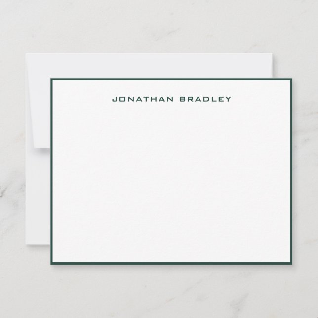Emerald Green Simple Border All Caps Full Name Note Card (Front)