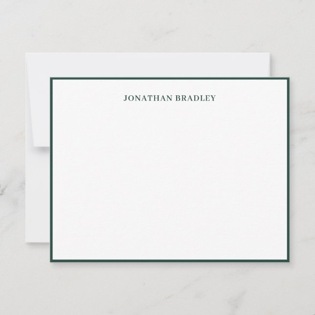 Emerald Green Simple Border Elegant Typography Note Card (Front)