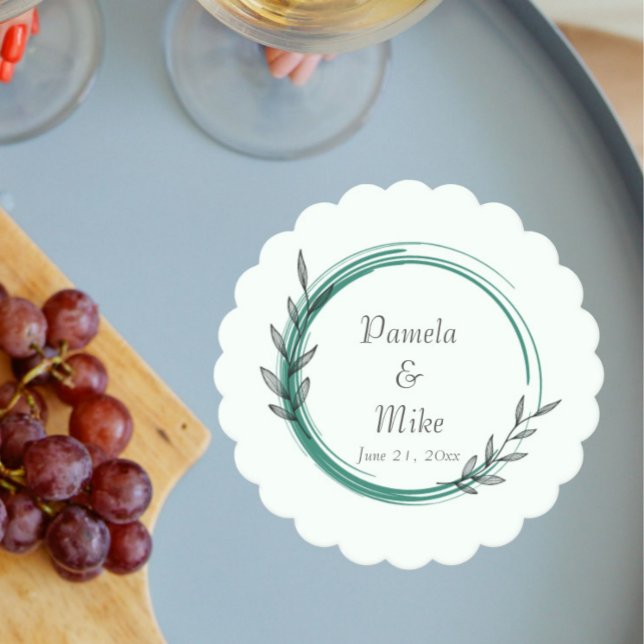 Emerald Green Simple Botanical Wreath Wedding Paper Coaster (In Situ Wedding)