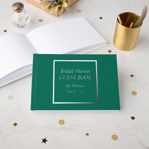 Emerald Green Simple Bridal Shower Foil Guest Book