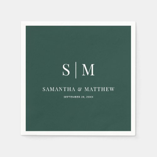 Emerald Green Simple Couple Initials Wedding Napkins