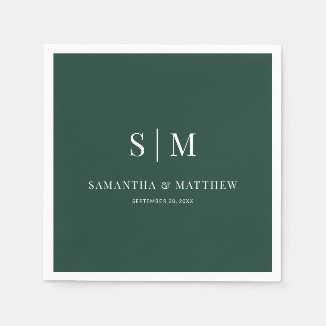 Emerald Green Simple Couple Initials Wedding Napkins (Front)
