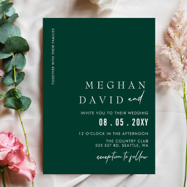Emerald Green Simple Elegant Modern Wedding Invitation