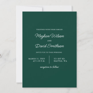 Emerald Green Simple Elegant Modern Wedding Invitation
