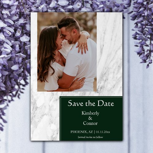 Emerald Green Simple Marbled Photo Save The Date