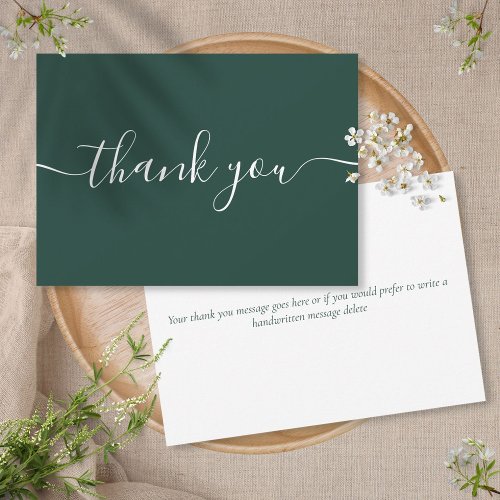 Emerald Green Simple Modern Elegant Script Thank You Card