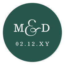 Emerald Green Simple Modern Monogram Wedding Classic Round Sticker