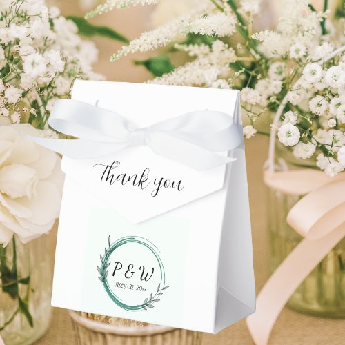 Emerald Green Simple Monogram Botanical Favor Boxes