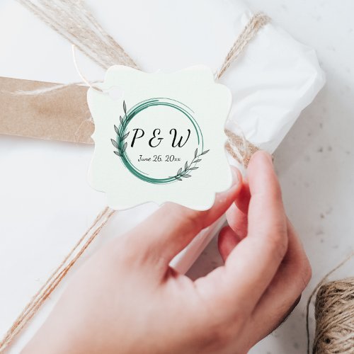 Emerald Green Simple Monogram Botanical Favor Tags