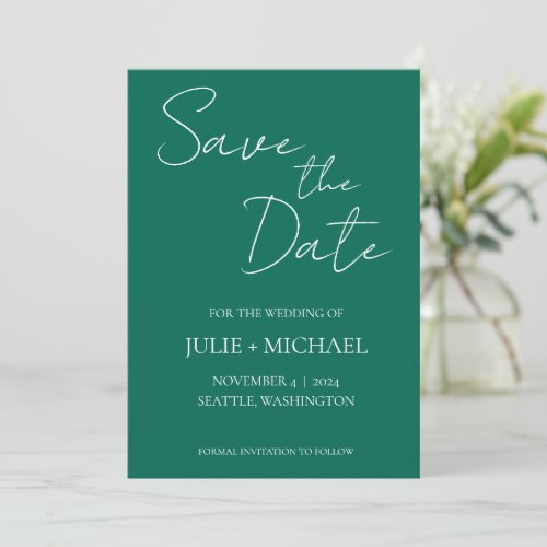 Emerald Green Simple Save the Date Invitation