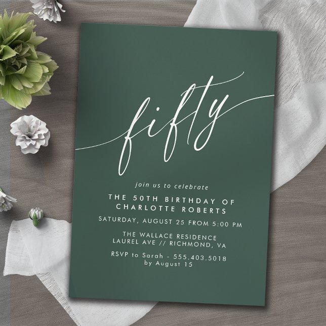 Emerald Green | Simple Script Formal 50th Birthday Invitation (Creator Uploaded)