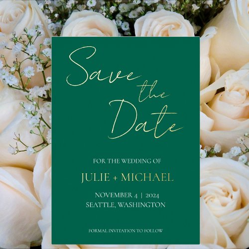 Emerald Green Simple Style Wedding Save the Date Foil Invitation