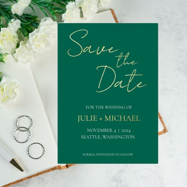 Emerald Green Simple Style Wedding Save the Date Foil Invitation (In Situ Wedding)