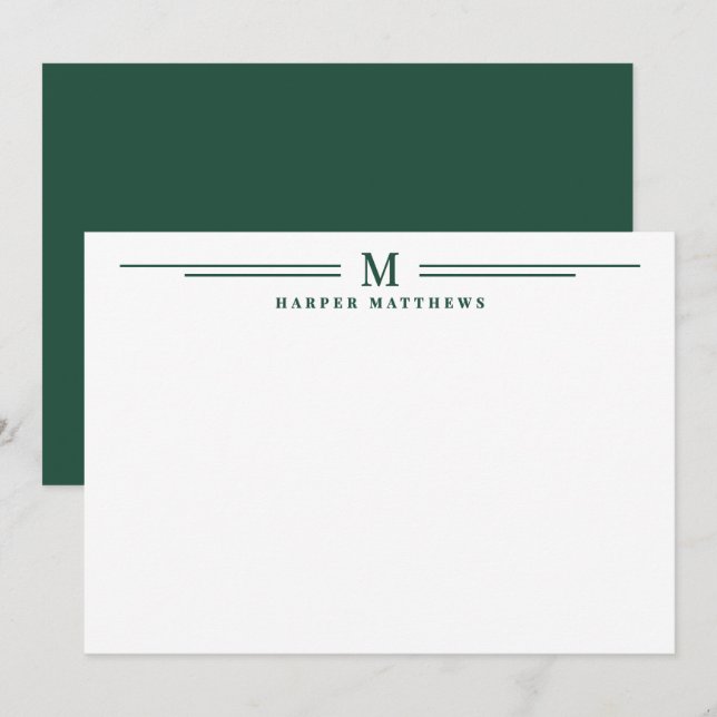Emerald Green Simple Two Border Minimalist Note Card (Front/Back)