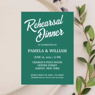 Emerald Green Simple Wedding Rehearsal Dinner Invitation