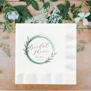 Emerald Green Simple Wreath Bridal Shower Napkins