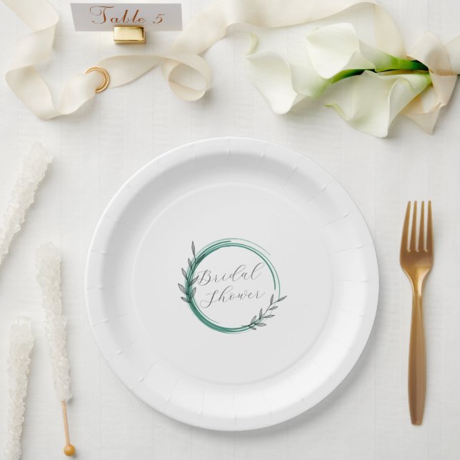 Emerald Green Simple Wreath Bridal Shower Paper Plates (Wedding)