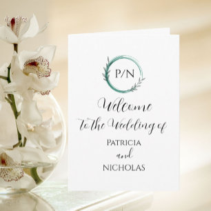 Emerald Green Simple Wreath & Initials Wedding Program