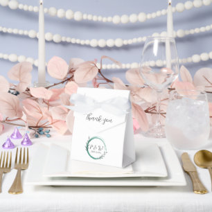 Emerald Green Simple Wreath Monogram Wedding Favor Boxes