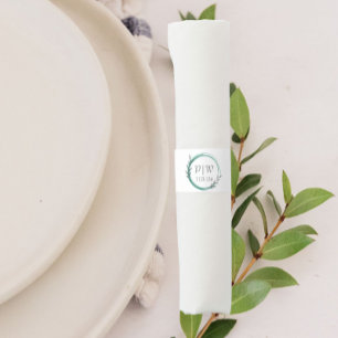 Emerald Green Simple Wreath Monogram Wedding Napkin Bands
